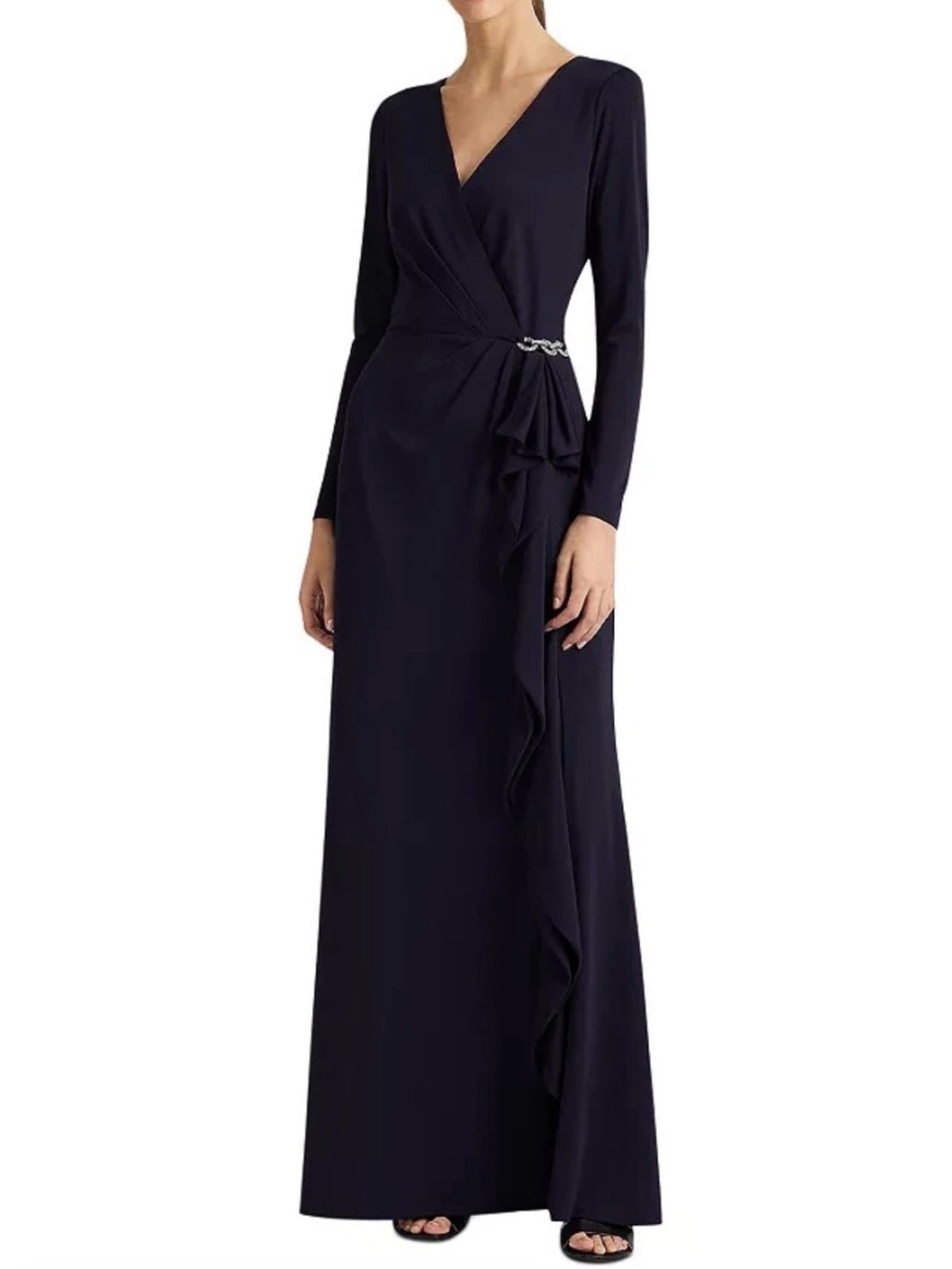Lauren Ralph Lauren Wedding Guest Formal Navy Long Sleeve Gown 12 Old Money